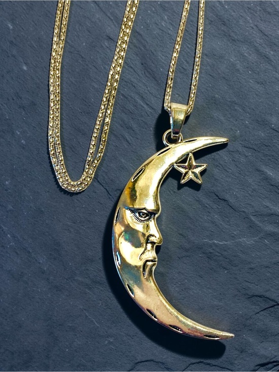 alaska wild rose designs Jewelry - Silver Moon Face & Star Pendant Necklace - popcorn chain. handmade